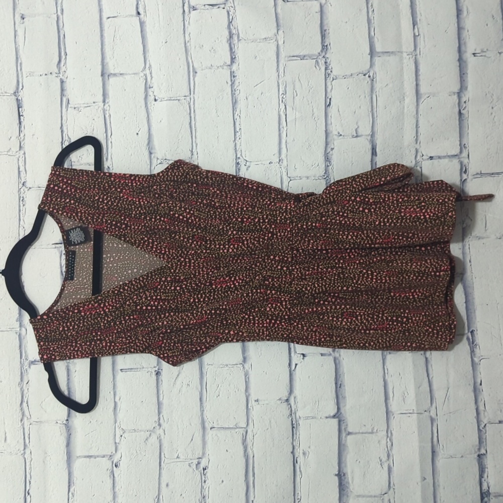 Apostrophe Stretch Brown Polka Dot Blouse Top Women's Size Small